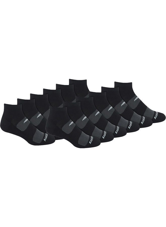 saucony mens Multi-pack Mesh Ventilating Comfort Fit Performance Quarter (6 & 12 Pairs) Running Socks, Black (12 Pairs), Shoe Size 8-12 US - Image 1