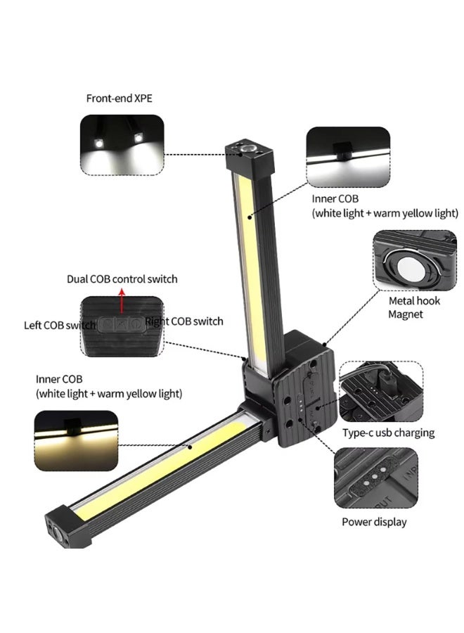 أوشيما مصباح الجيم المغناطيسي للموقد، مصباح موضعي محمول، ضوء مضيء مع خطاف معلق، تظليل الترس السابع، ضوء عمل مع 180 درجة الطي، ضوء عمل قابل لإعادة الشحن - Image 4
