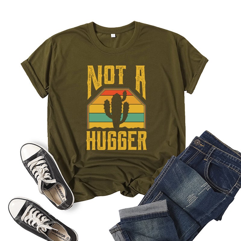 Wholesale foreign trade cross-border not hugger Not A Hugger printed short sleeve T-shirt European and American womens jacket Army Green