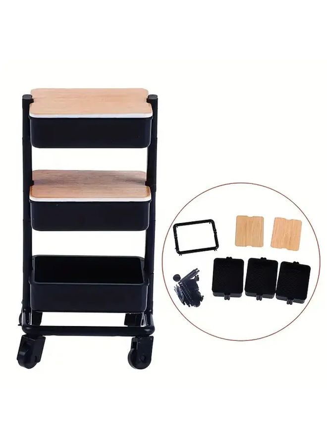 Black 3 Tier Miniature Shopping Cart with Wheels for Dollhouse Kitchen 1 12 Scale - Image 1