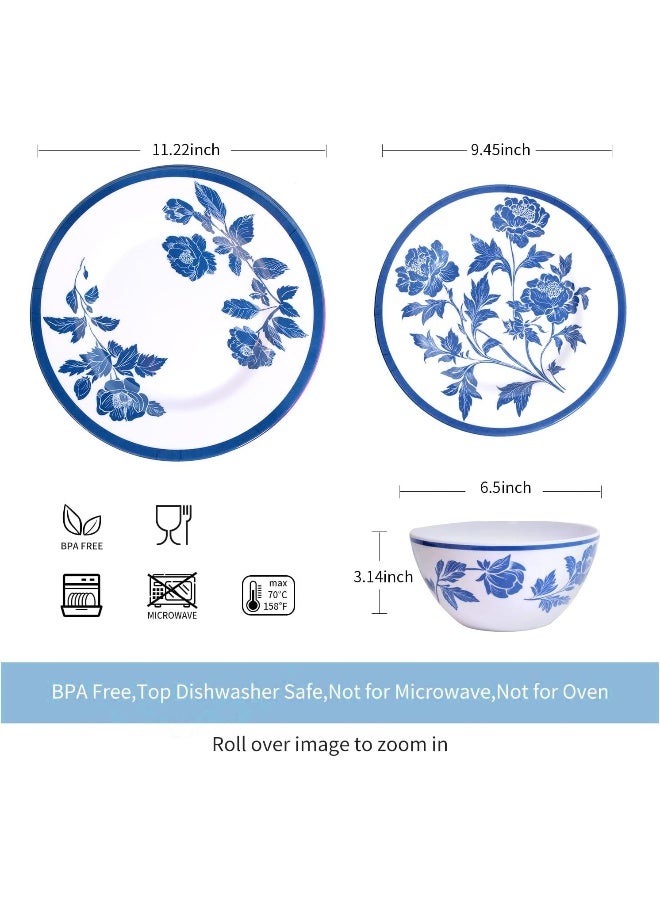 Zayton Melamine Dinnerware Set 12Piece for 4 Dish Set Plates Bowls Unbreakable Dishware for Indoor Outdoor Use Lightweight Durable for Camping Picnics Parties Dark blue - Image 2