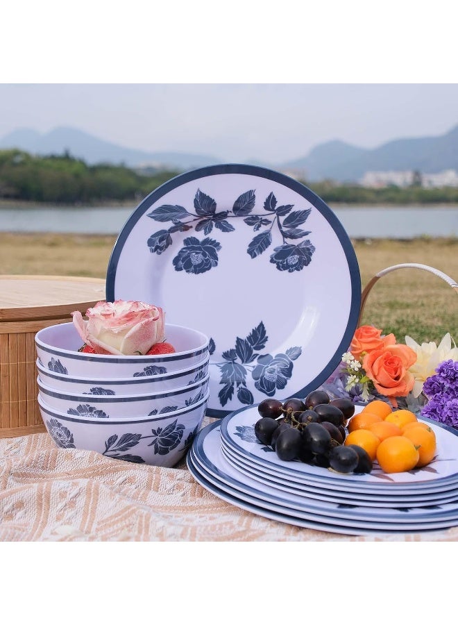 Zayton Melamine Dinnerware Set 12Piece for 4 Dish Set Plates Bowls Unbreakable Dishware for Indoor Outdoor Use Lightweight Durable for Camping Picnics Parties Dark blue - Image 3