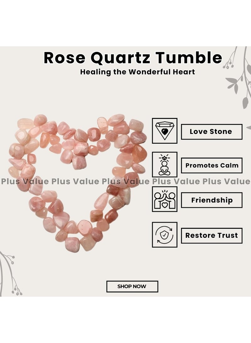 Plus Value Plus Value Rose Quartz Tumbled Stone Pebbles Reiki Healing Aura Chakra 100grams jute bag  - Image 2