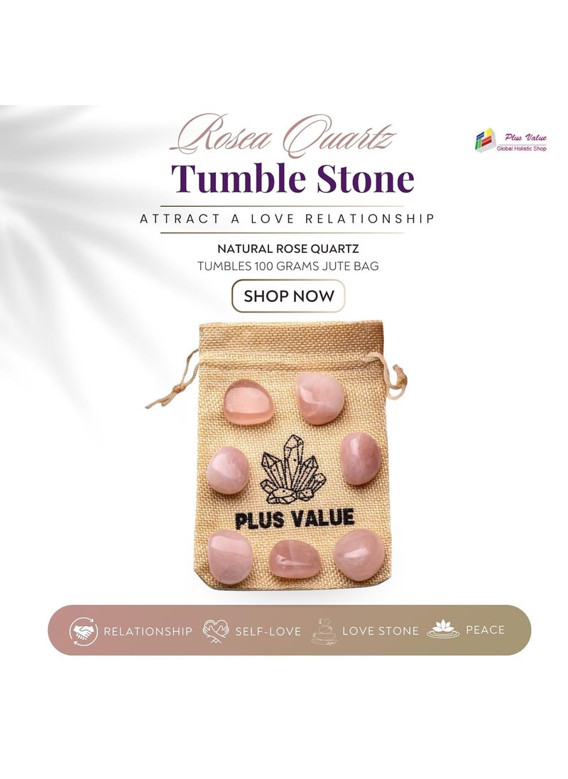 Plus Value Plus Value Rose Quartz Tumbled Stone Pebbles Reiki Healing Aura Chakra 100grams jute bag  - Image 3