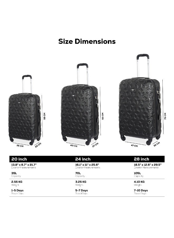 KTMC 3-Piece ABS Luggage Set 20/24/28 inches Carry-On & Checked Suitcases, KTMC-9191 Black - Image 2
