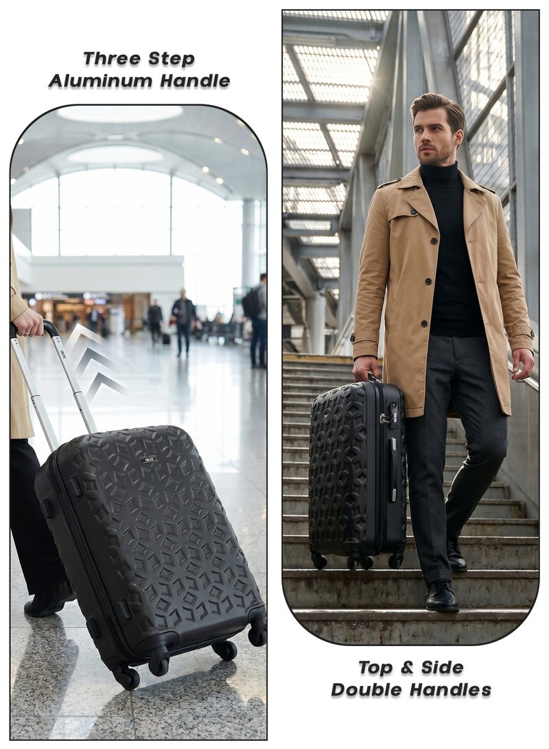 KTMC 3-Piece ABS Luggage Set 20/24/28 inches Carry-On & Checked Suitcases, KTMC-9191 Black - Image 3