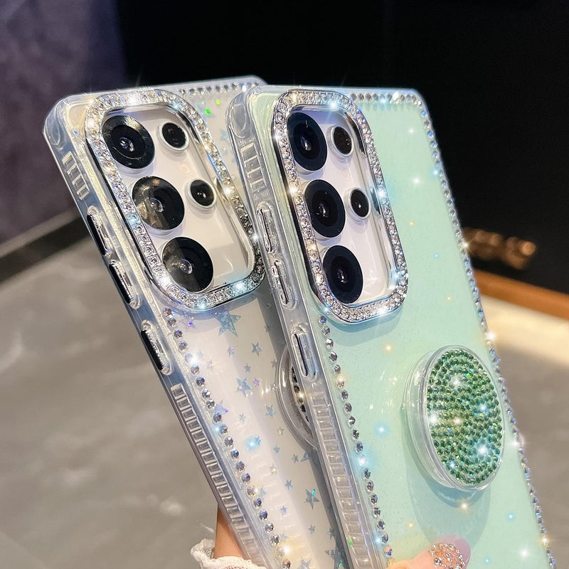 erorex For Samsung Galaxy A55 5G Diamond Glitter Diamond Round Holder Phone Case(Light Green) - Image 5