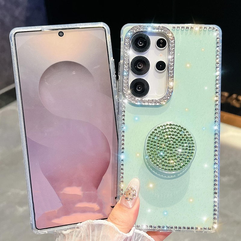 erorex For Samsung Galaxy A55 5G Diamond Glitter Diamond Round Holder Phone Case(Light Green) - Image 3