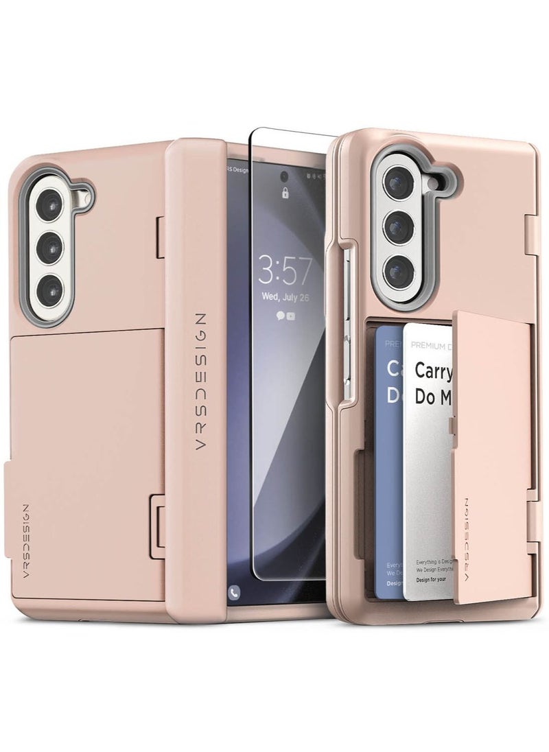 VRS Design Terra Guard Modern GO Samsung Galaxy Z Fold 5 Case Cover with [Hinge Protection] & [2 Card Holder Compartment] & Front Screen Protector - Pink Sand  - Image 1