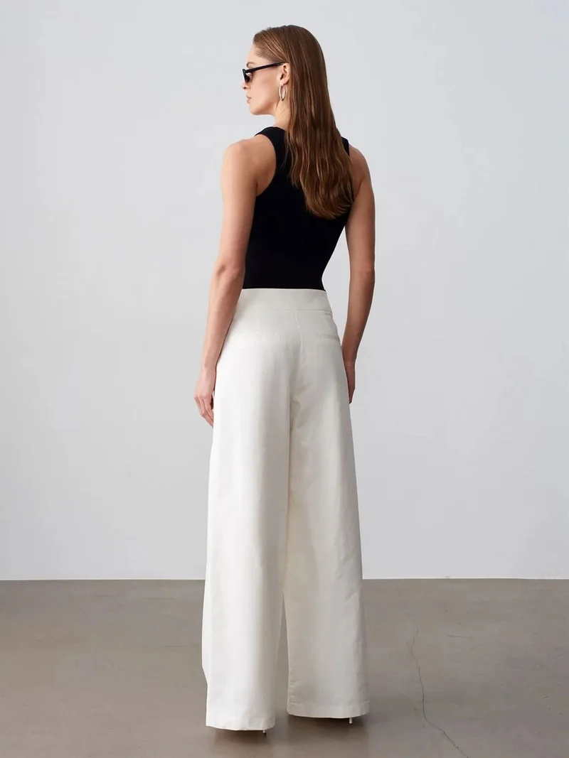 ديلفين Dilvin Women's High-Waist Wide-Leg Pleated Trousers