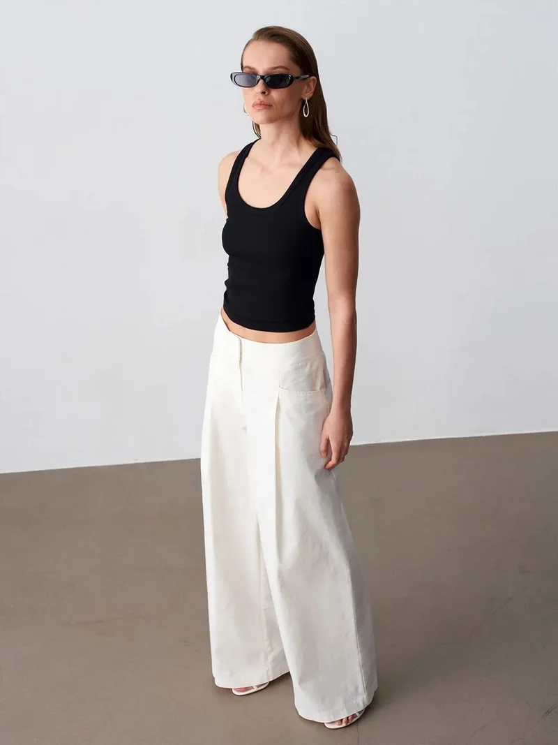 ديلفين Dilvin Women's High-Waist Wide-Leg Pleated Trousers