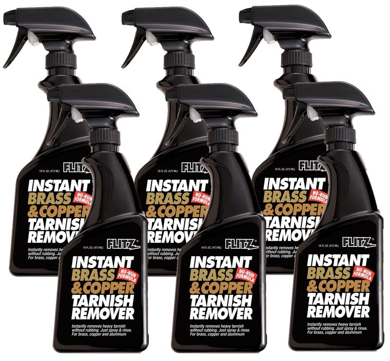 Flitz Instant Brass and Copper Tarnish Remover - 16oz Bottle of USA-Made Organic Rust Remover Spray (No-Rub) - Removes Stains & Oxidation from Glass & Aluminum - Brass Cleaners That Work (6 Pack) - Image 1