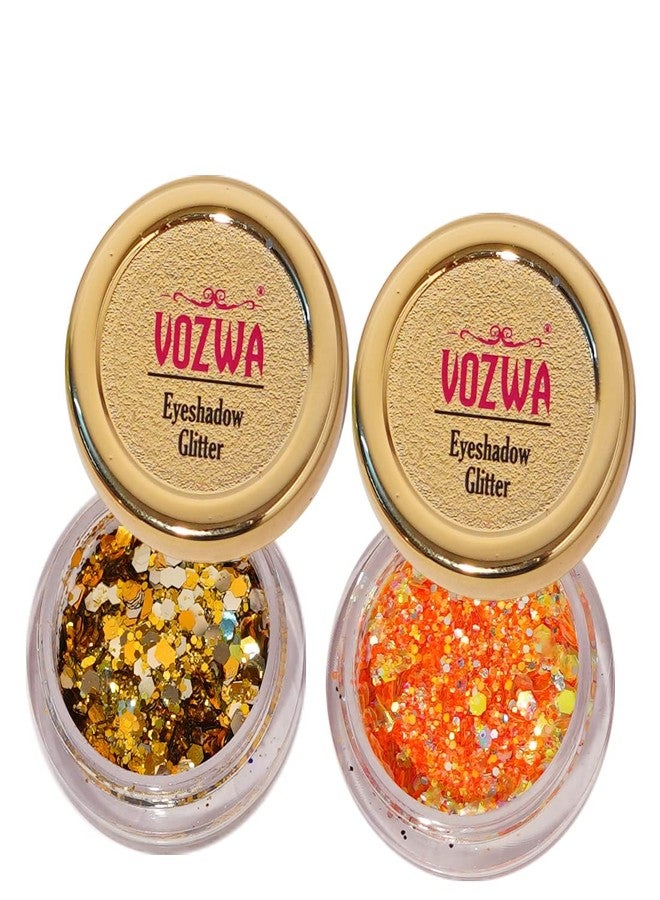 Vozwa Thik & Thin Chunky Eyeshadow Glitter (Golden + Orange) for Eye Makeup - Image 2