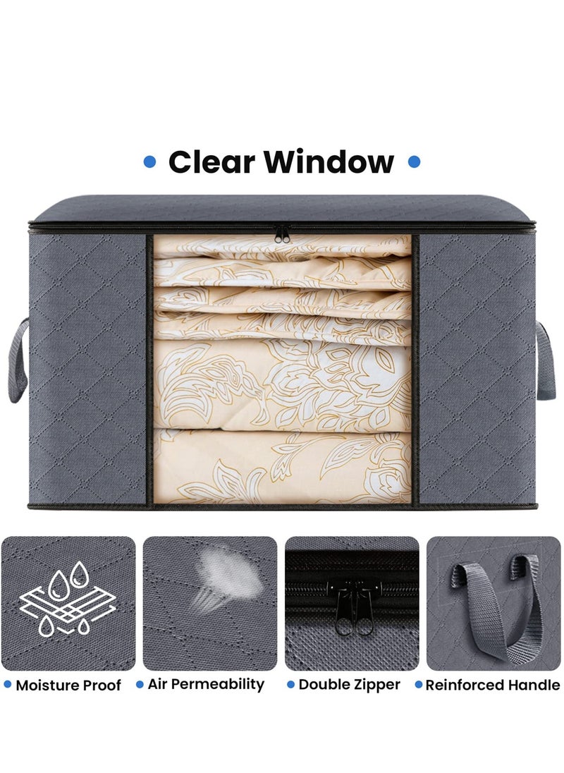 SYOSI Storage Clothing Bags Storage Clothes Organizer with Reinforced Handle Sturdy Fabric Clear Window for Blankets, Bedding, Collapsible with Sturdy Zipper(2 Pack Grey)  - Image 3
