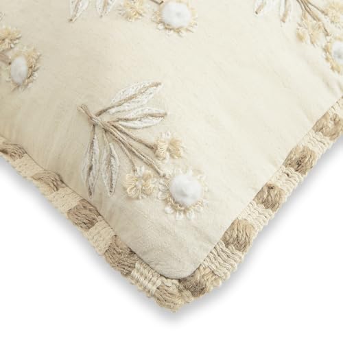 haus & kinder Decorative Embroidered Cushion Cover Set of 1, Cotton Throw Cushion Cover for Sofa, Couch & Living Room, Soft Breathable Square Cushion Case 16x16 Inch Accent Pillow Cover - Image 4