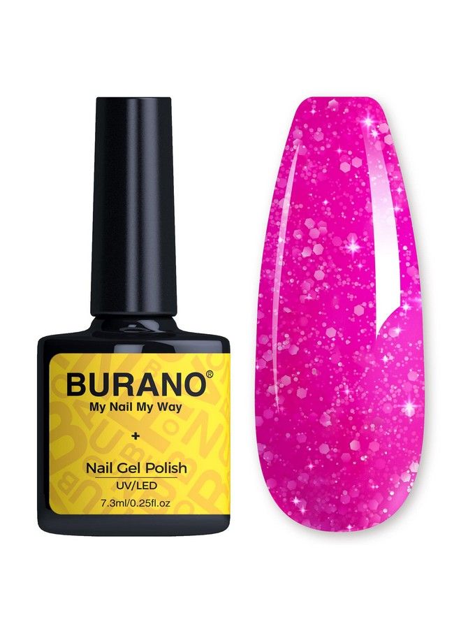 BURANO Glitter Gel Nail Polish Led Uv Nail Gel Shimmer Holographic Effect Soak Off Gel Curing Required No Chip Gel Polish Sparkle Chunky Gel Home Diy Nail Salon Nail Art Design (Hot Pink) Lp6 - Image 2