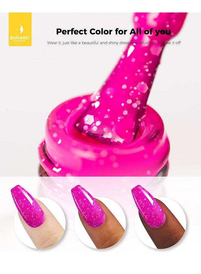 BURANO Glitter Gel Nail Polish Led Uv Nail Gel Shimmer Holographic Effect Soak Off Gel Curing Required No Chip Gel Polish Sparkle Chunky Gel Home Diy Nail Salon Nail Art Design (Hot Pink) Lp6 - Image 4