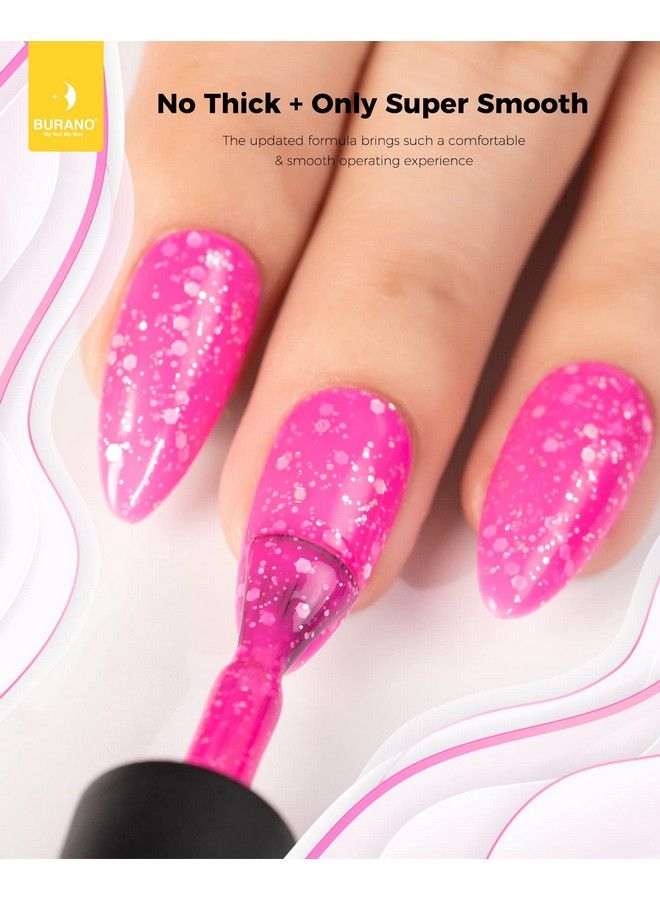 BURANO Glitter Gel Nail Polish Led Uv Nail Gel Shimmer Holographic Effect Soak Off Gel Curing Required No Chip Gel Polish Sparkle Chunky Gel Home Diy Nail Salon Nail Art Design (Hot Pink) Lp6 - Image 5