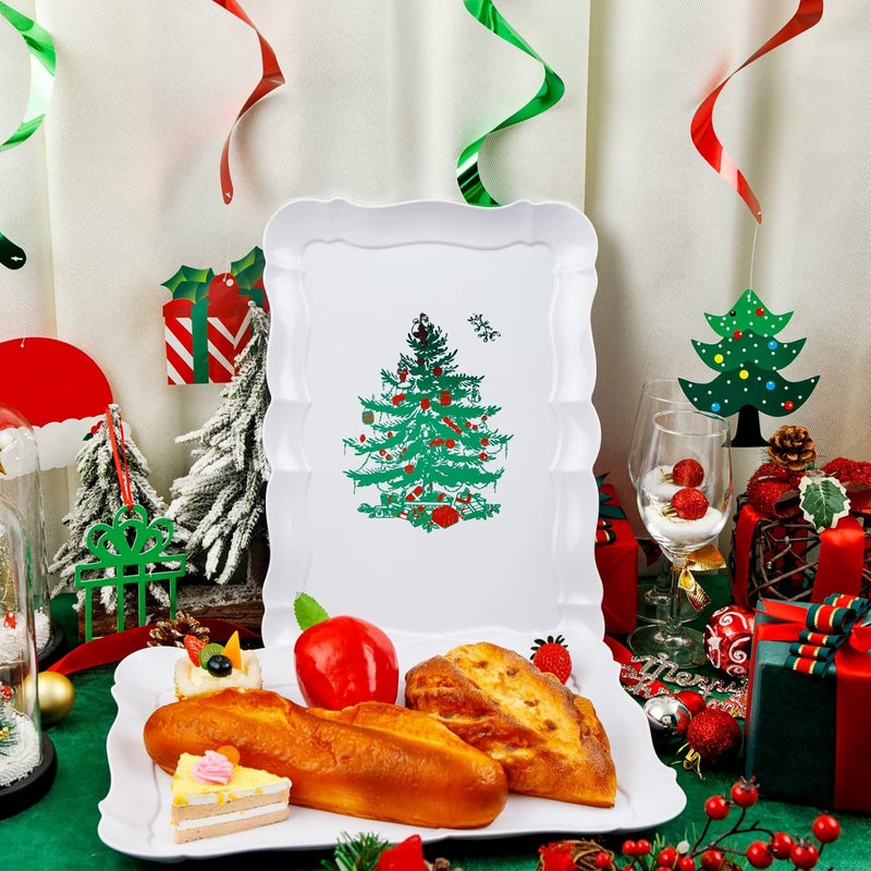 BBG 6 Pack Christmas White Plastic Serving Trays, Rectangular Plastic Food Platters with Christmas Tree, 15x10” Dishwasher Safe Party Trays, Reusable Platters and Trays for Party - Image 4