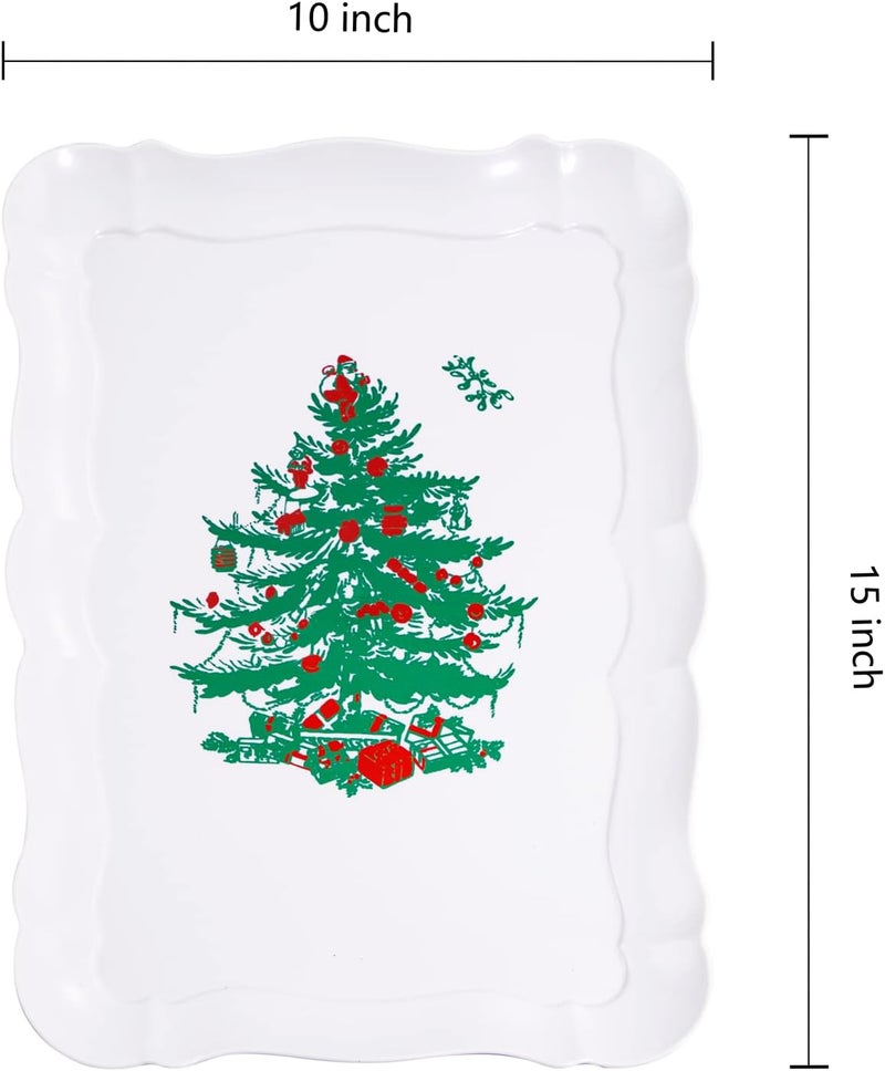 BBG 6 Pack Christmas White Plastic Serving Trays, Rectangular Plastic Food Platters with Christmas Tree, 15x10” Dishwasher Safe Party Trays, Reusable Platters and Trays for Party - Image 2