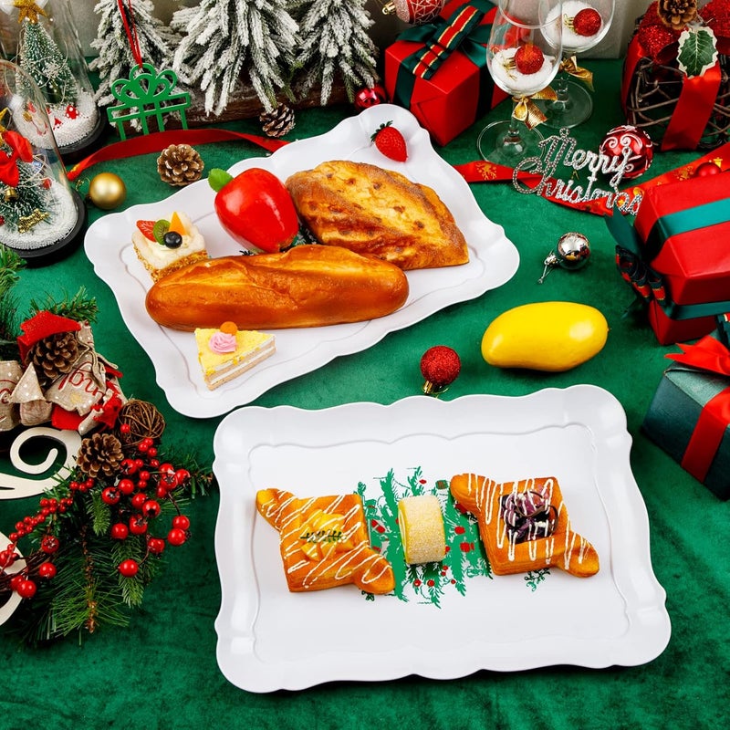 BBG 6 Pack Christmas White Plastic Serving Trays, Rectangular Plastic Food Platters with Christmas Tree, 15x10” Dishwasher Safe Party Trays, Reusable Platters and Trays for Party - Image 5