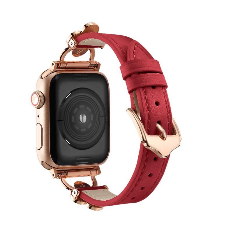 سوار ساعة ذكية سوار جلدي كلاسيكي متوافق باللون أحمر قابل للتعديل مع Apple Watch 38/40/41/42/44/45/49mm بملاءمة قابلة للتعديل وحزام بديل - Image 1