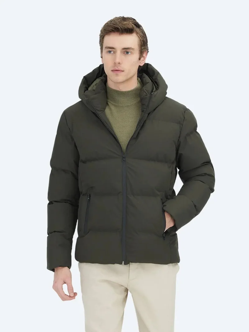 كيب معطف كاجوال منسوج بغطاء رأس، لون كاكي، بقصة عادية