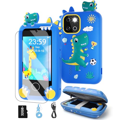 Covanm Kids Smart Phone Christmas Birthday Gifts Dinosaur Child Play Phone for Boys 310 28 Touchscreen HD Dual Camera Cell Phone for KidsTravel Toy Preschool Learning Education Toy32GB Card Bag - Image 1