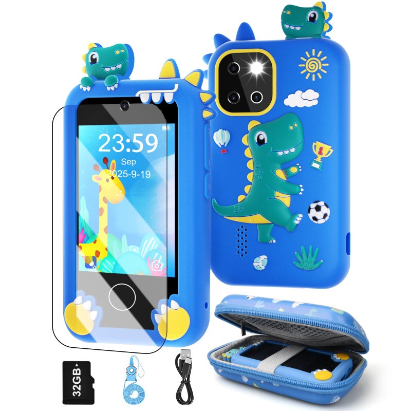Covanm Kids Smart Phone Christmas Birthday Gifts Dinosaur Child Play Phone for Boys 310 28 Touchscreen HD Dual Camera Cell Phone for KidsTravel Toy Preschool Learning Education Toy32GB Card Bag - Image 3