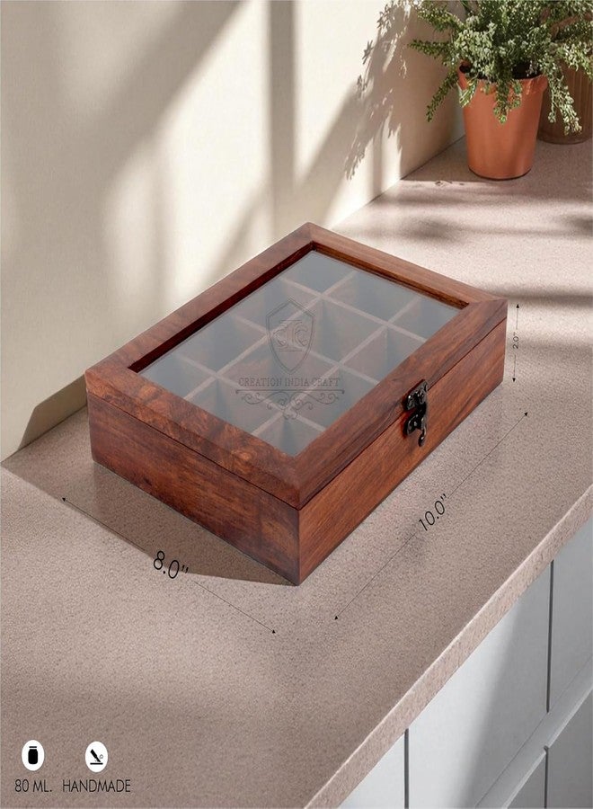 SNOWGREEN EXPORT Wooden Spice Box With 12 Partitions,Wide Borders - Image 3