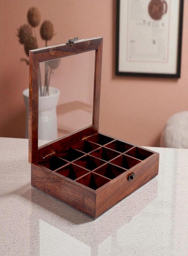 SNOWGREEN EXPORT Wooden Spice Box With 12 Partitions,Wide Borders - Image 2