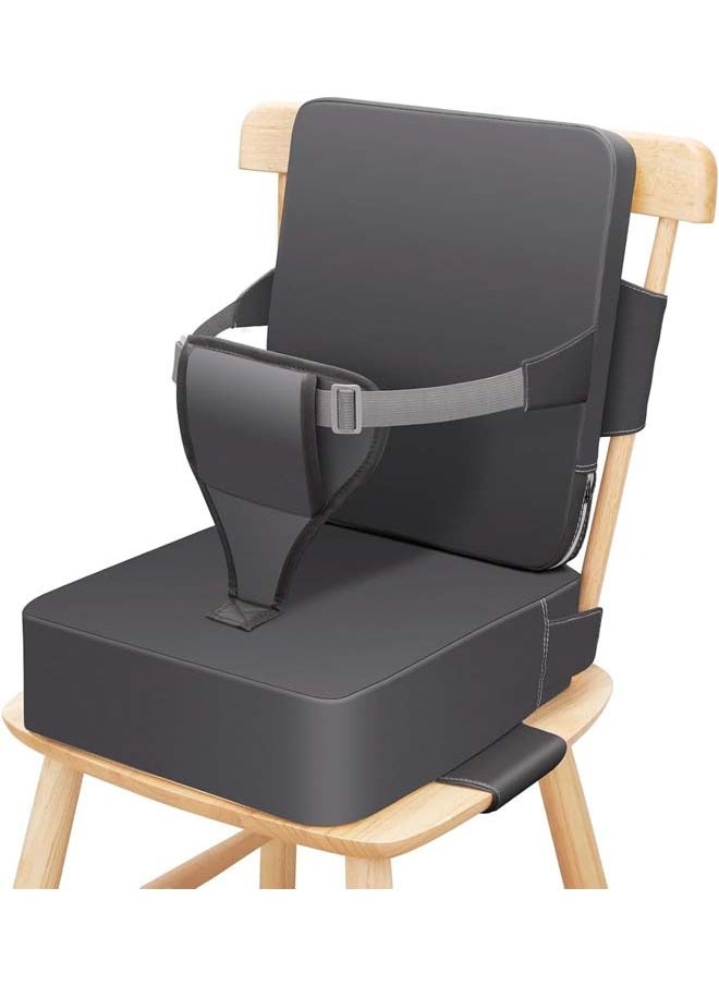 L&E Toddler Booster Seat for Dining Table, Non-Slip Kitchen Chair Booster Seat with Backrest and Adjustable Straps, Portable PU Waterproof Travel Baby Booster Seat Increasing Cushion  - Image 1