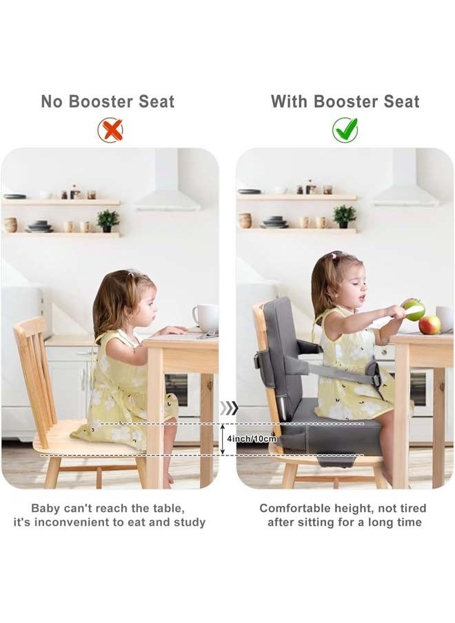 L&E Toddler Booster Seat for Dining Table, Non-Slip Kitchen Chair Booster Seat with Backrest and Adjustable Straps, Portable PU Waterproof Travel Baby Booster Seat Increasing Cushion  - Image 2