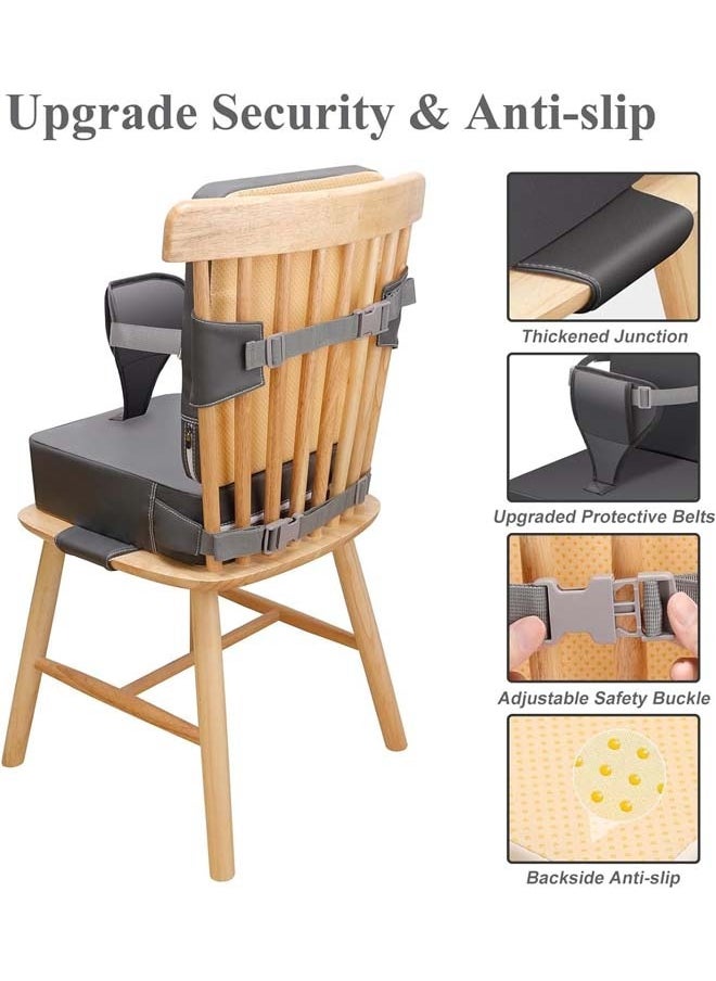 L&E Toddler Booster Seat for Dining Table, Non-Slip Kitchen Chair Booster Seat with Backrest and Adjustable Straps, Portable PU Waterproof Travel Baby Booster Seat Increasing Cushion  - Image 3