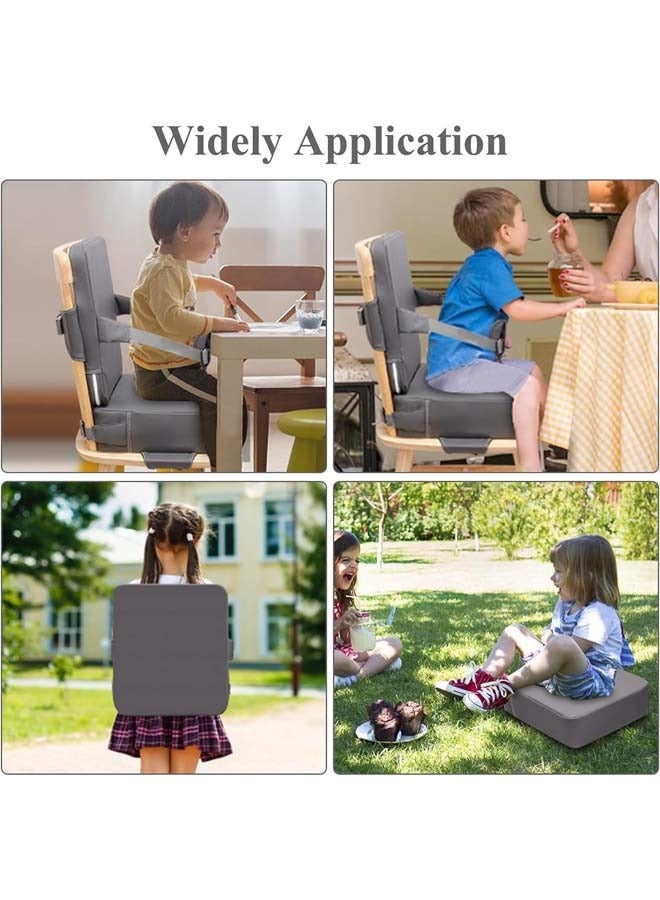 Toddler Booster Seat for Dining Table, Non-Slip Kitchen Chair Booster Seat with Backrest and Adjustable Straps, Portable PU Waterproof Travel Baby Booster Seat Increasing Cushion