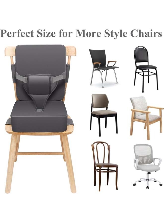 Toddler Booster Seat for Dining Table, Non-Slip Kitchen Chair Booster Seat with Backrest and Adjustable Straps, Portable PU Waterproof Travel Baby Booster Seat Increasing Cushion