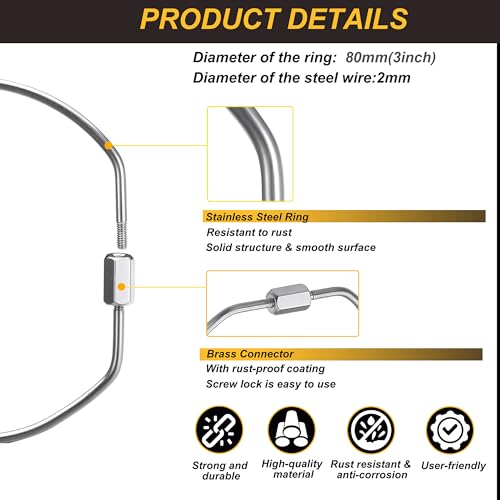 CrocSee 6 Pack Threaded Locking Key Rings (Diameter 3''), Purse Charms Stainless Steel Screw Lock Keychain Bangle, Large Keyring Holder Organizer Heavy Duty - Image 2