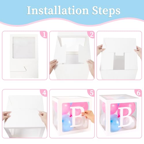 RUBFAC Baby Boxes with 41 Letters and 36 Balloons, 4pcs Clear Balloon Boxes for Baby Shower Gender Reveal Girl Boy Blocks Birthday Party Decorations - Image 4