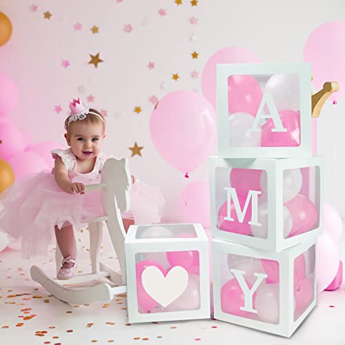 RUBFAC Baby Boxes with 41 Letters and 36 Balloons, 4pcs Clear Balloon Boxes for Baby Shower Gender Reveal Girl Boy Blocks Birthday Party Decorations - Image 5