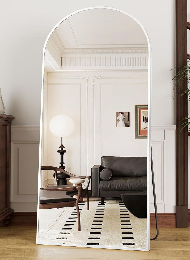Bluejw Arched Full-Length Mirror with Right Angle – Standing & Wall-Mounted HD Glass Adjustable Angles Sturdy Aluminum Frame Modern & Stylish Home Decor for Bedroom Living Room Hallway Dressing Room Entryway Closet and Corridor – Durable High-Quality Design (Silver) - Image 2