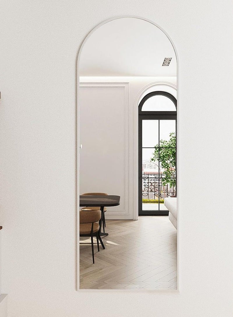 الأزرق جي دبليو مرآة مقوسة كاملة الطول بزاوية قائمة - مرآة زجاجية عالية الدقة قابلة للتعديل بزاوية قائمة ومثبتة على الحائط بإطار من الألومنيوم المتين بإطار من الألومنيوم متين ديكور منزلي عصري وأنيق لغرفة النوم غرفة المعيشة مدخل غرفة الملابس خزانة المدخل والممر - تصميم متين عالي الجودة (فضي) - Image 4