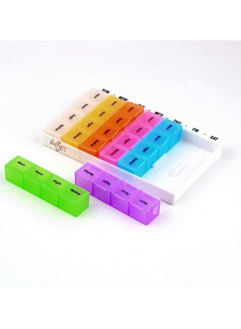 Pill Case Box for storing, carrying and organizing pills. Divided into 28 sections, it opens easily and closes tightly. Convenient medicine organizer for storing vitamins, medications and pills. - Image 2