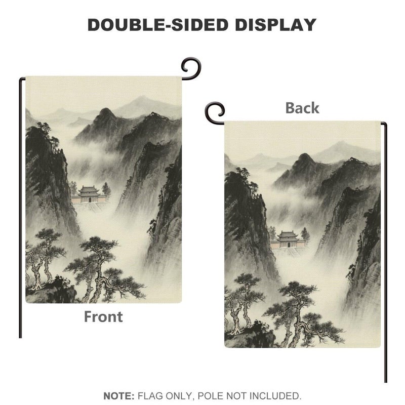 Double Sided Burlap Garden Flag 18.5x12.6 Inch Ancient Temple Mist Outdoor Yard Decoration - Image 4