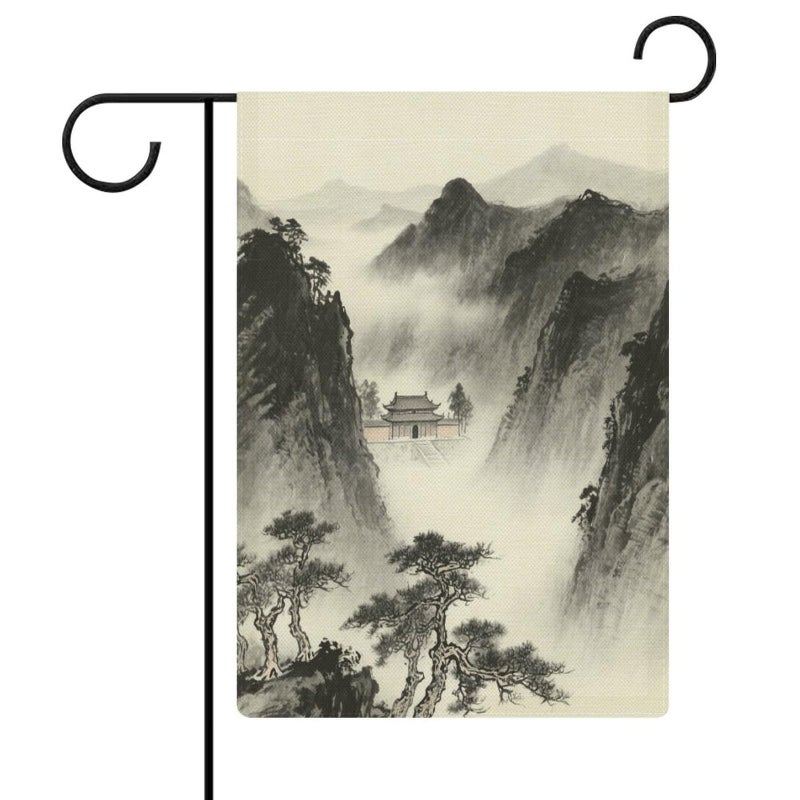 Double Sided Burlap Garden Flag 18.5x12.6 Inch Ancient Temple Mist Outdoor Yard Decoration - Image 2