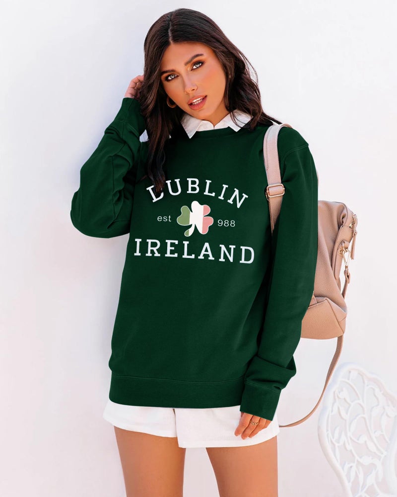 BEIDEFY St. Patrick's Day Sweatshirt Women Lucky Shamrock Long Sleeve Shirt Dublin Ireland Pullover Tops Dark Green - Image 5