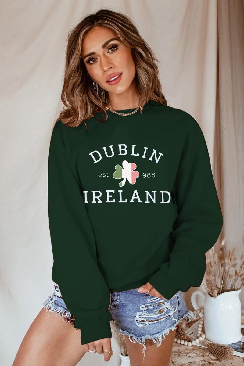BEIDEFY St. Patrick's Day Sweatshirt Women Lucky Shamrock Long Sleeve Shirt Dublin Ireland Pullover Tops Dark Green - Image 4