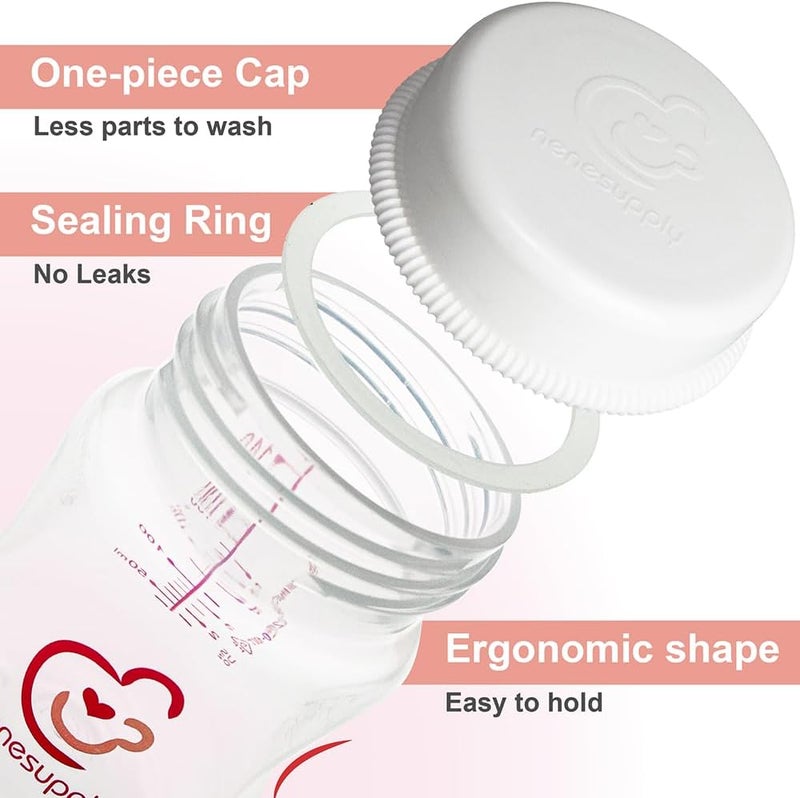 نينس سابلاي Nenesupply 9oz 4 Count Wide Neck Mouth Breastmilk Storage Bottle Breast Pump Bottles Use for Pumping with Spectra S1 S2 9 Plus Breast Pumps. Replace Spectra Bottles for Pumping Breastmilk Collection - Image 2