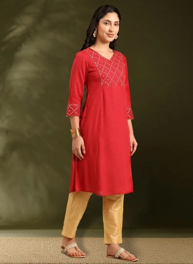 أبهشتي Zari and mirrorwork embroidered kurta-red