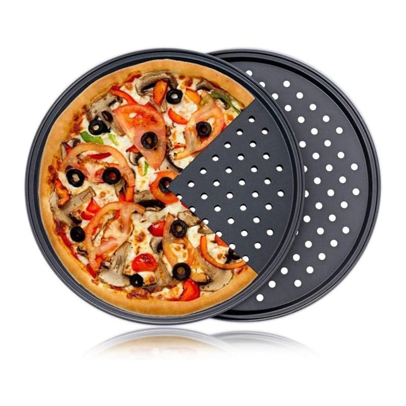 2Pcs 32cm Pizza Pan for Oven, Stainless Steel Round Pizza Pan with Holes, Non Stick Pizza Serving Tray Bakeware Crisper Pan for Home Baking Supplies Kitchen - Image 1