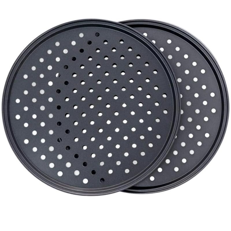 2Pcs 32cm Pizza Pan for Oven, Stainless Steel Round Pizza Pan with Holes, Non Stick Pizza Serving Tray Bakeware Crisper Pan for Home Baking Supplies Kitchen - Image 5